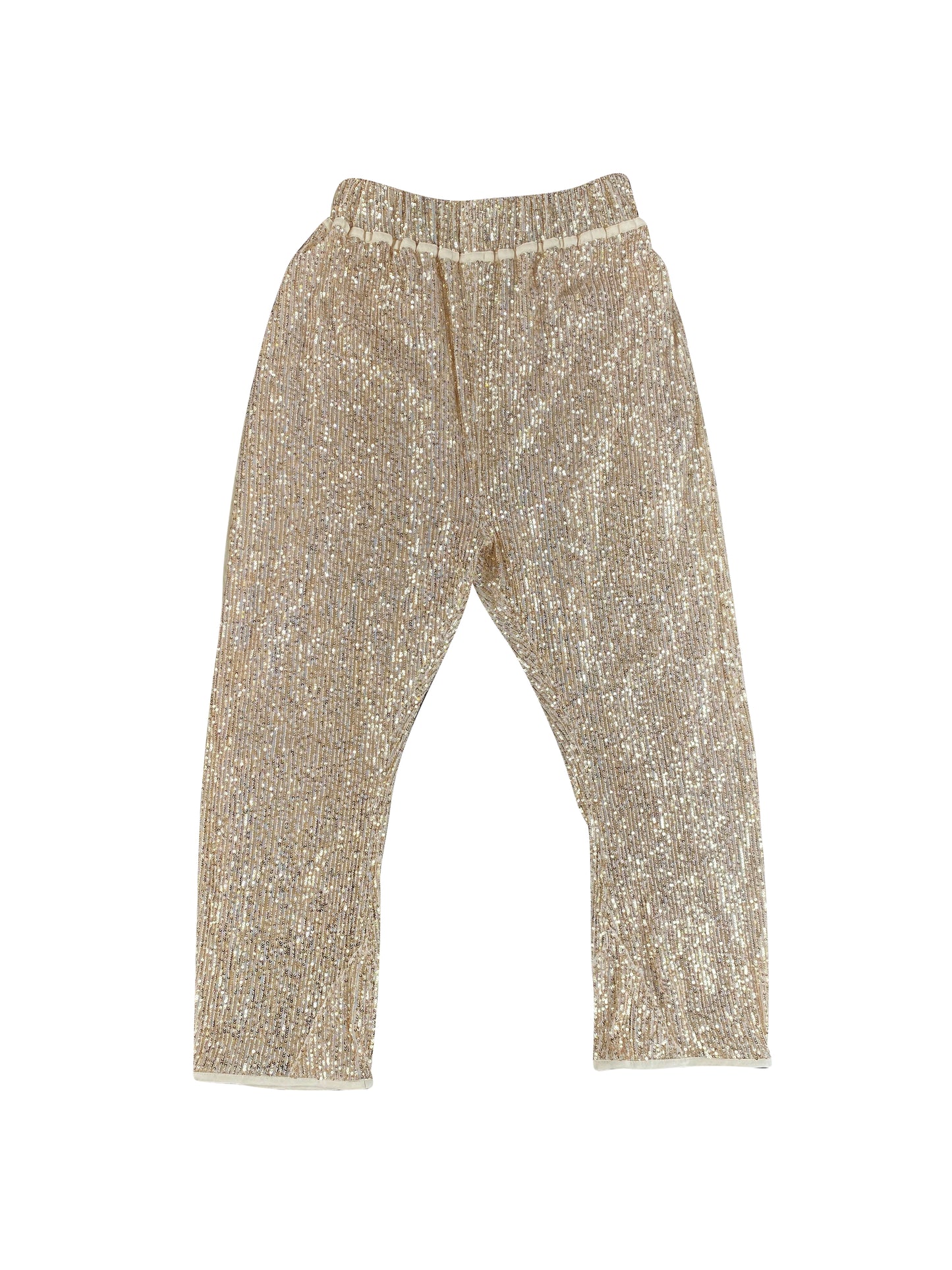 Gold Sequin Arched-Leg Pants