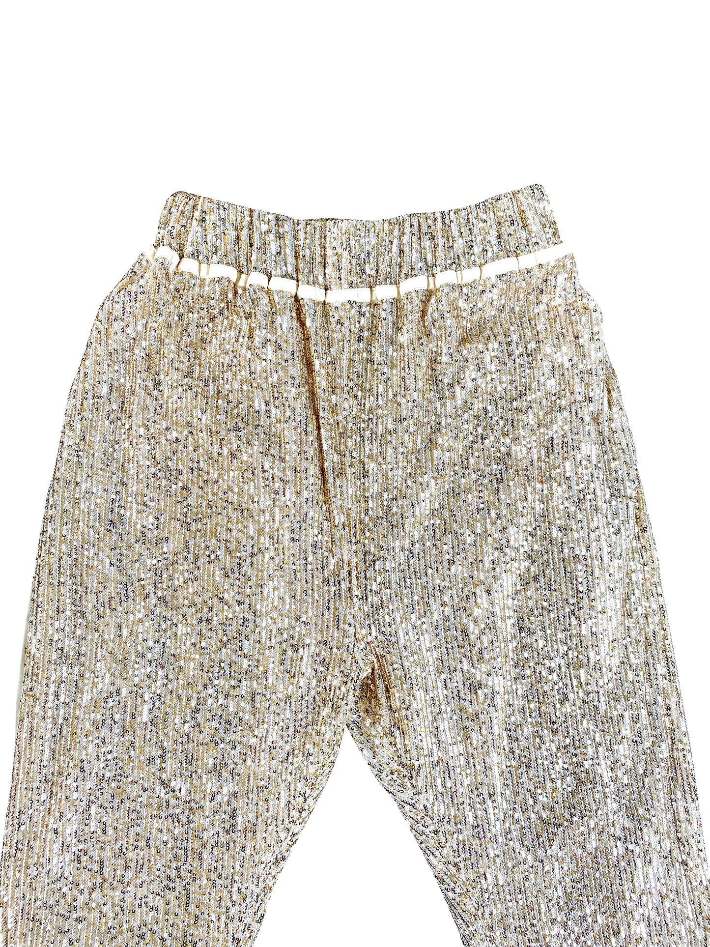 Gold Sequin Arched-Leg Pants