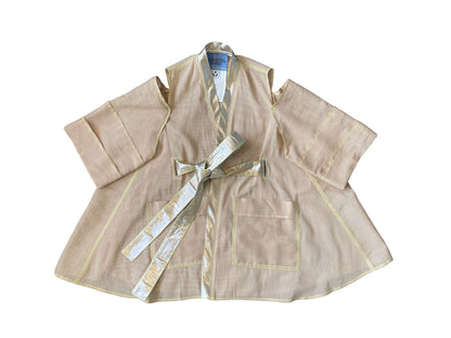 Cotton Silk Mini Wrap Dress with Open Shoulders