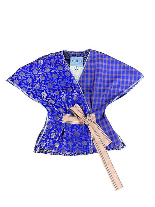 Cobalt Blue Silk Brocade Wrap Top