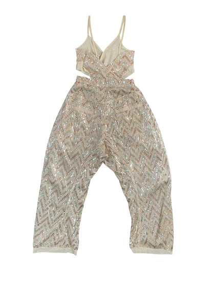 Knotted Tailored Arched-Leg Sequin Jumpsuit