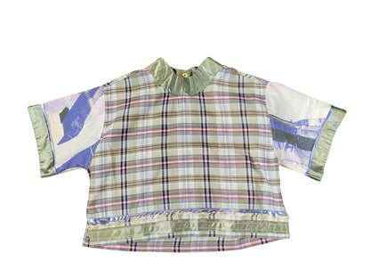 Checked Yarn-Dyed Linen & Deadstock Synthetic Crop Top