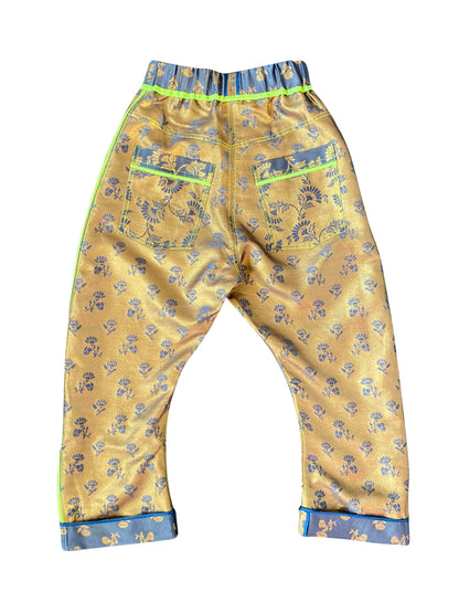 Silk Brocade Arch-Leg Pants