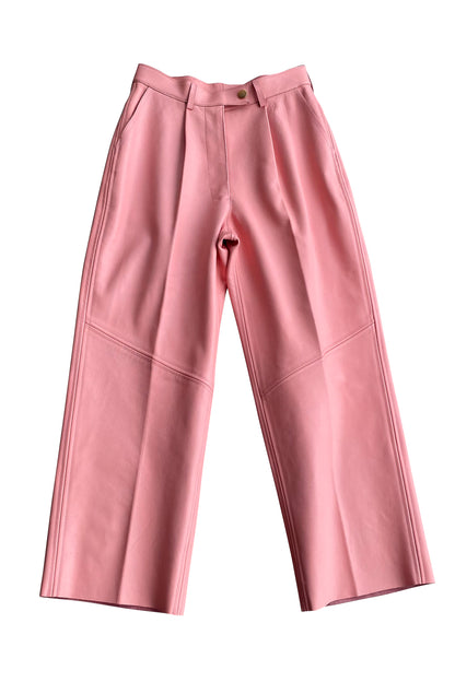 PURE LEATHER STRAIGHT CUT PANTS IN DUSTY ROSE