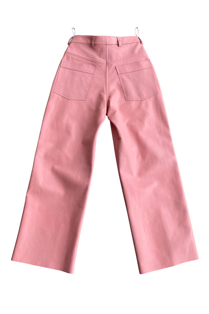 PURE LEATHER STRAIGHT CUT PANTS IN DUSTY ROSE