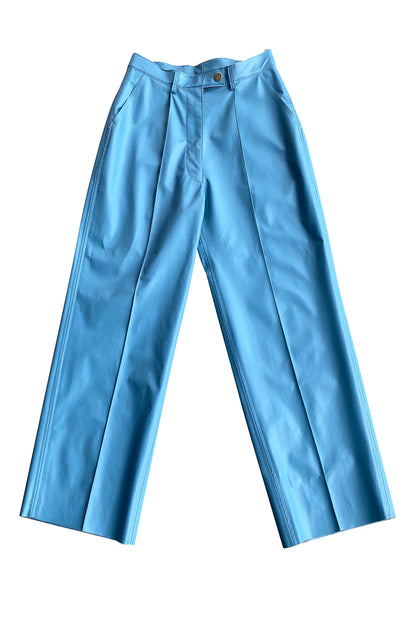 PURE NAPA LEATHER STRAIGHT CUT PANTS IN RETRO BLUE