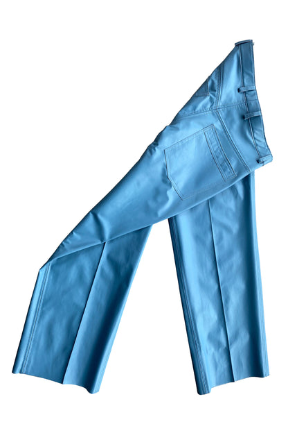 PURE NAPA LEATHER STRAIGHT CUT PANTS IN RETRO BLUE