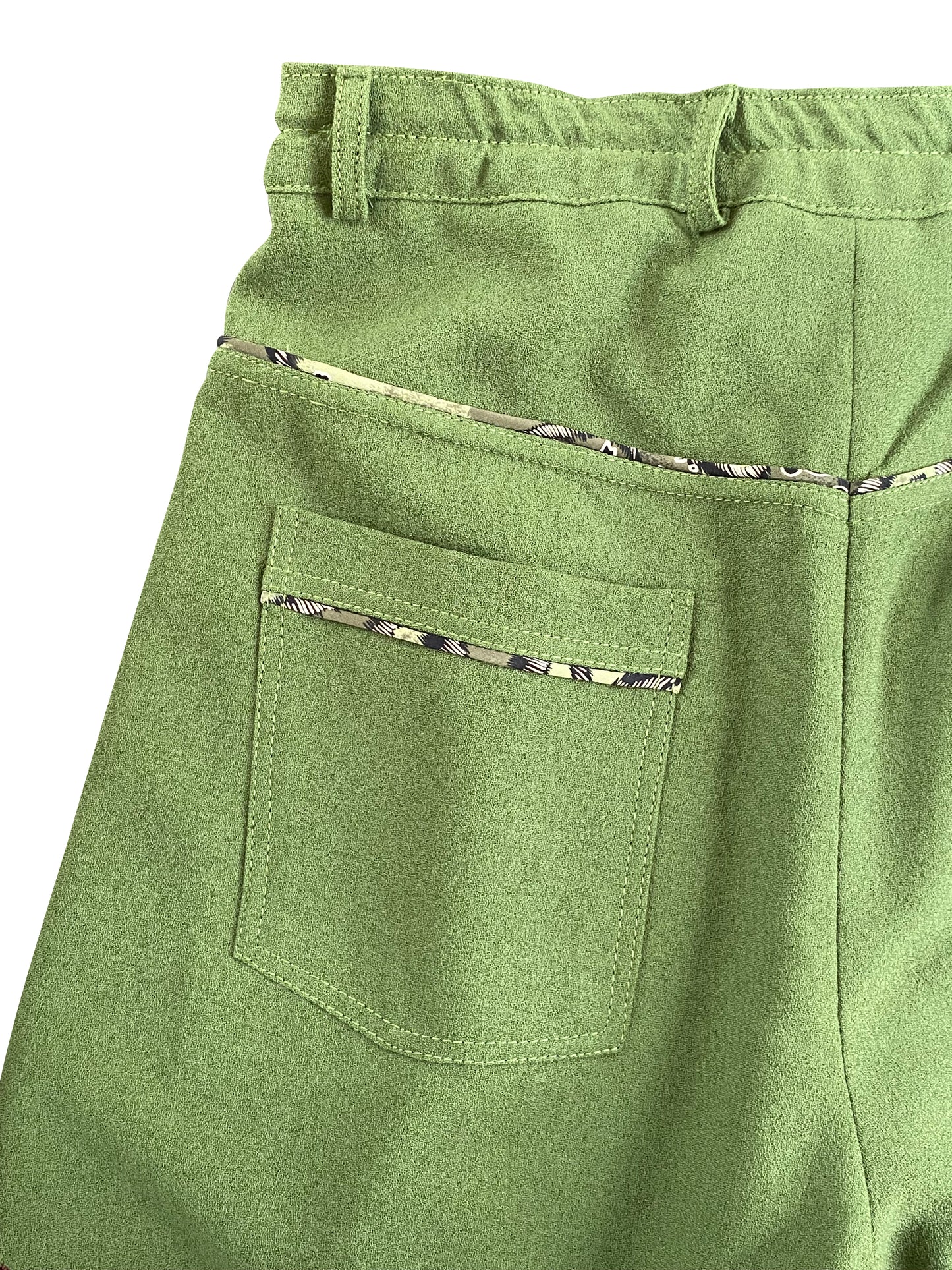Earthly Moss Crepe Wool Arched-Leg Tailored Pants