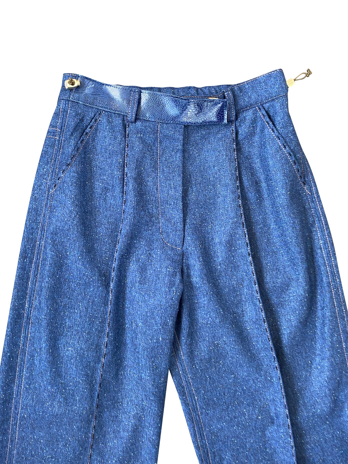 Speckled Wool Tailored Pants with Ostrich Leather Shin Details