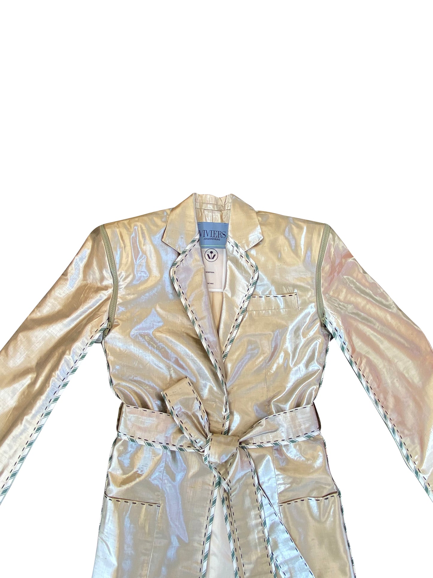 Radiating Jewel Tailored Jacket with Detachable Sleeves in Silk Lamé
