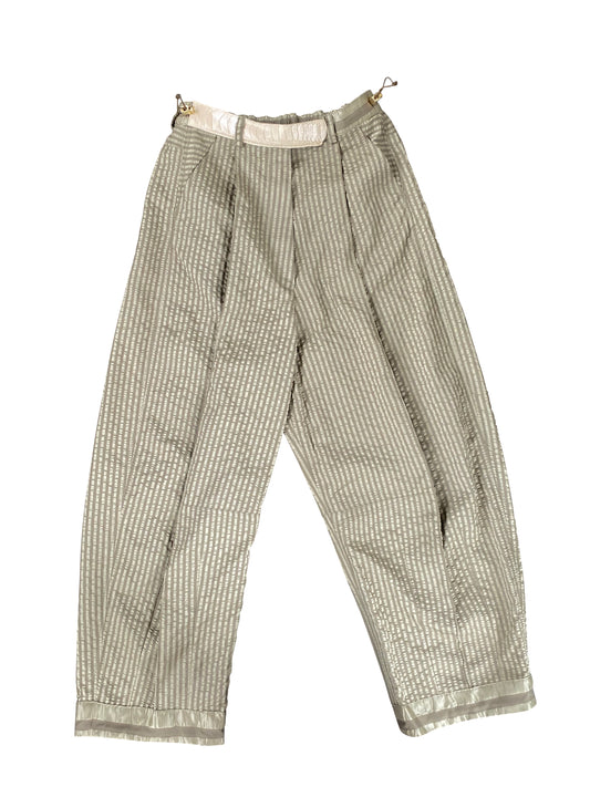 Tortoise Shell Sage Green Deadstock Silk Blend Pants - Made to Order