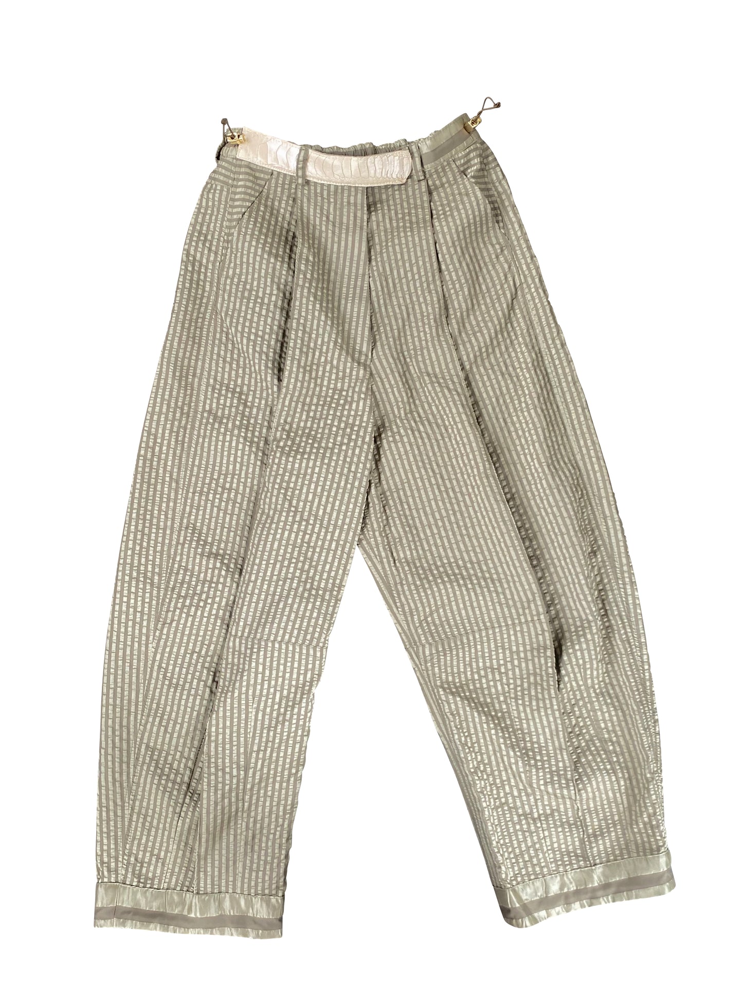 Tortoise Shell Sage Green Deadstock Silk Blend Pants - Made to Order