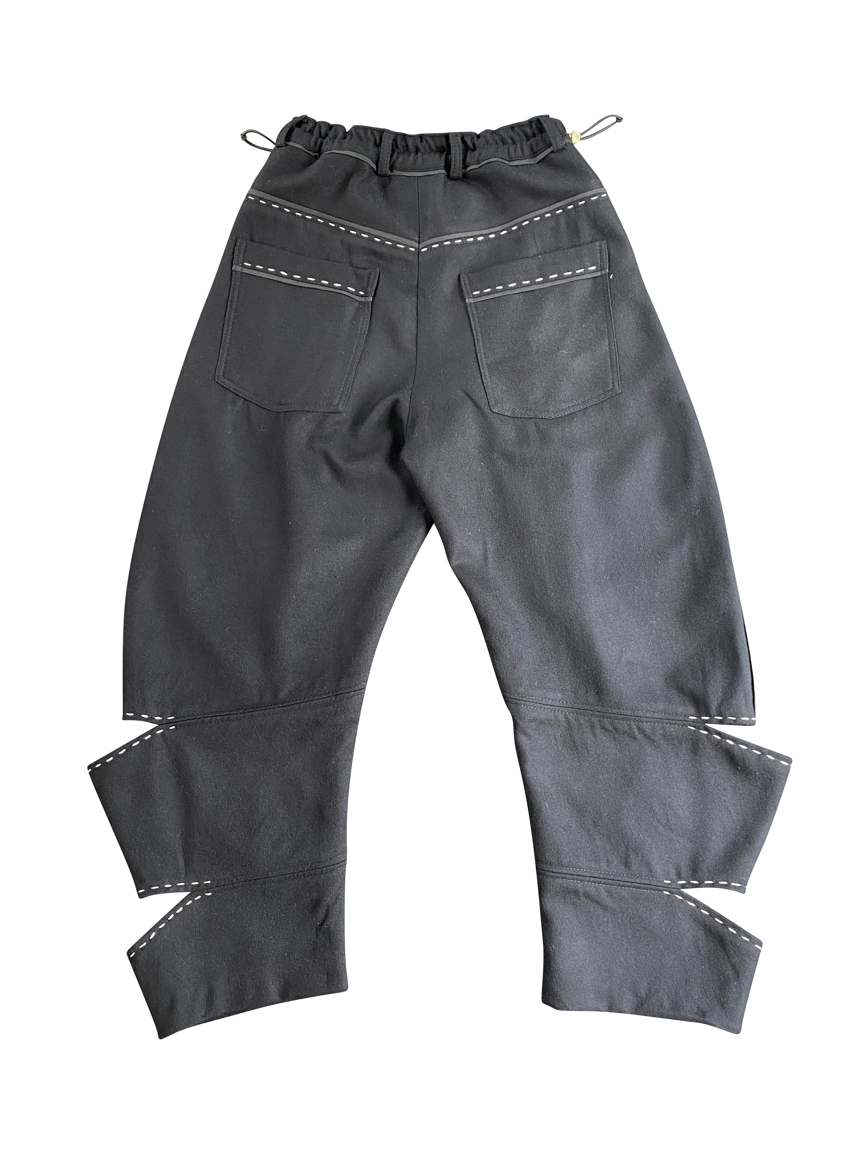 Melton Wool Mothership Disc Arched-Leg Pants with Hand
