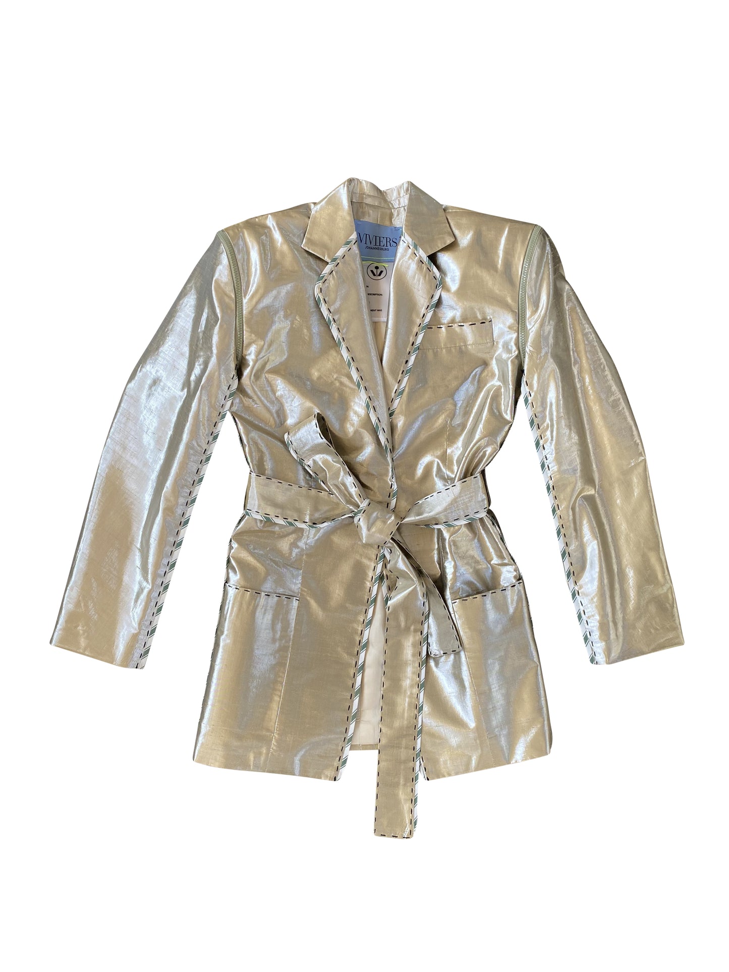 Radiating Jewel Tailored Jacket with Detachable Sleeves in Silk Lamé