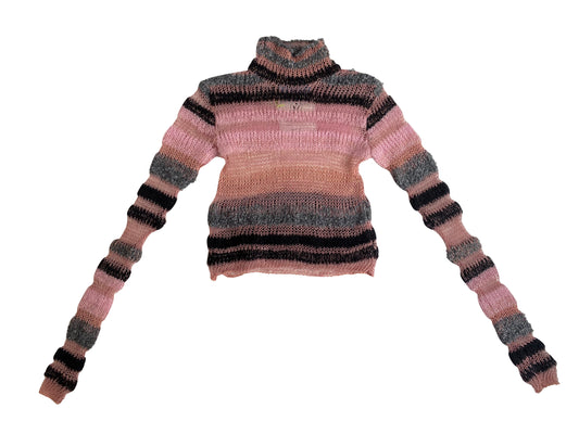 Pink Wool & Mohair Knitted Turtleneck Top