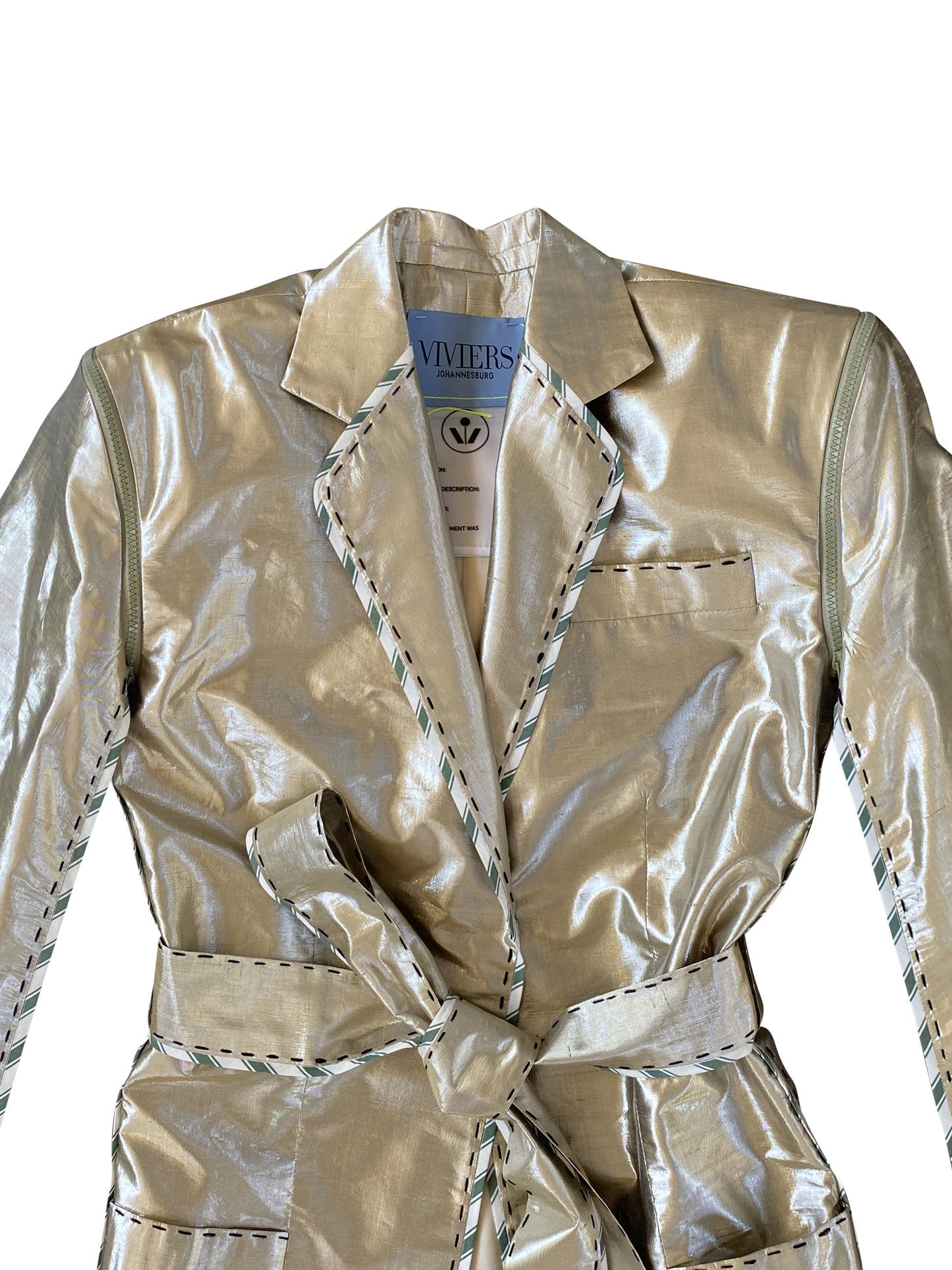 Radiating Jewel Tailored Jacket with Detachable Sleeves in Silk Lamé