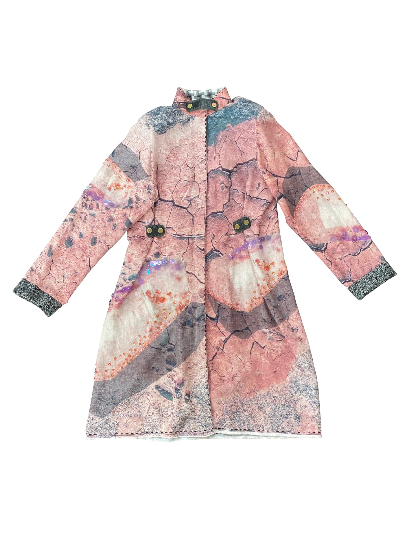 Desert Rose Soil Hand-Beaded Shirt With Original 'Viviers' Print in Deadstock Cotton