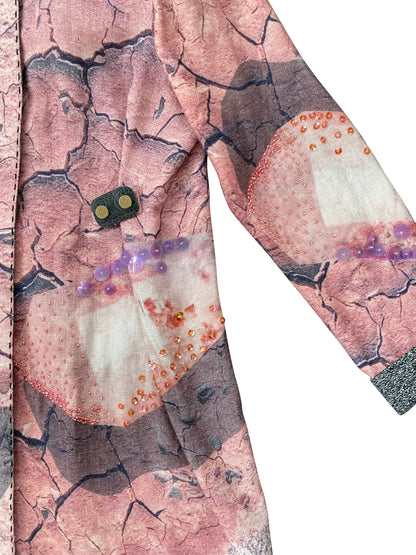 Desert Rose Soil Hand-Beaded Shirt With Original 'Viviers' Print in Deadstock Cotton