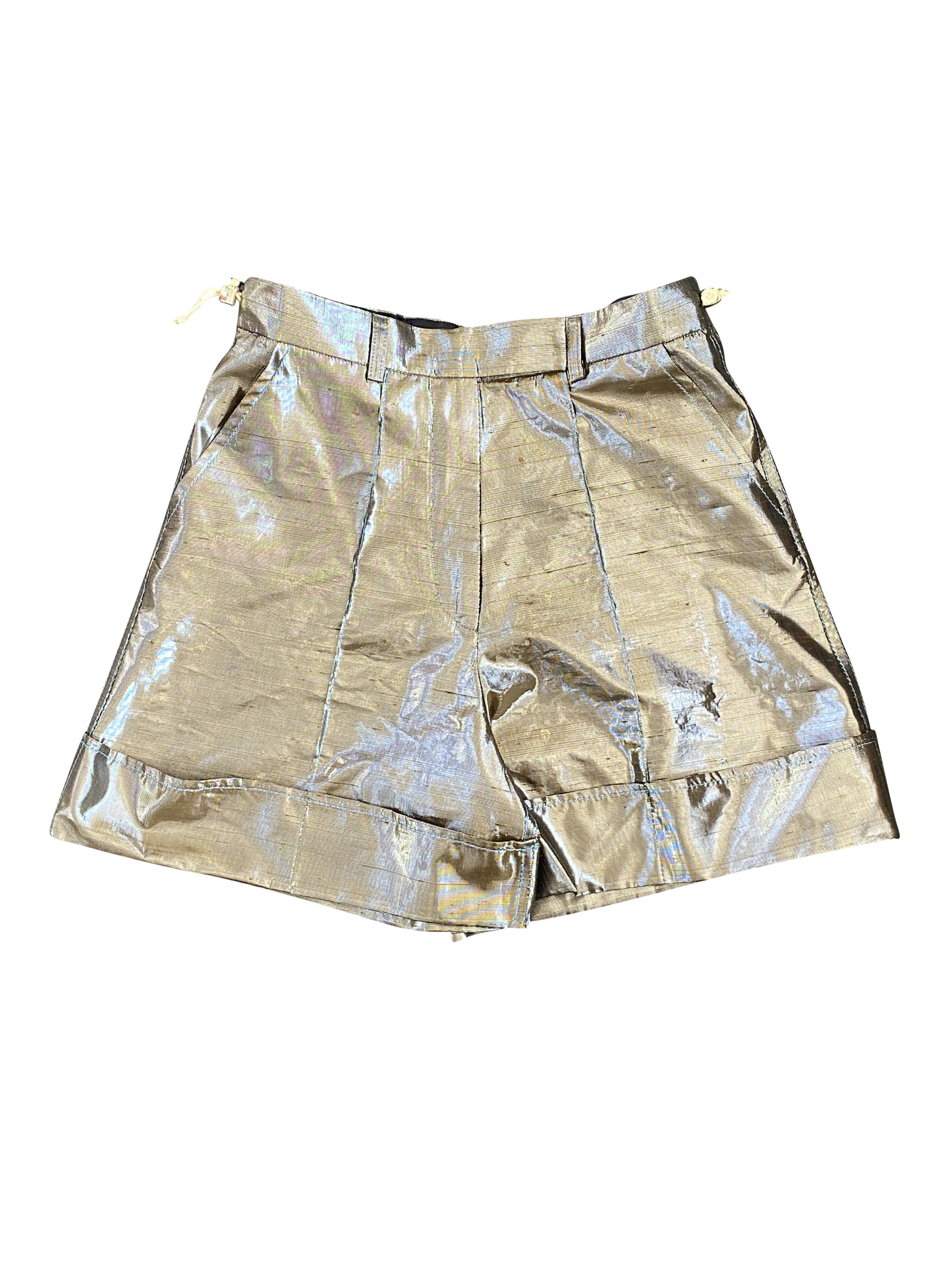 Metallic Bronze Silk Lamé Shorts