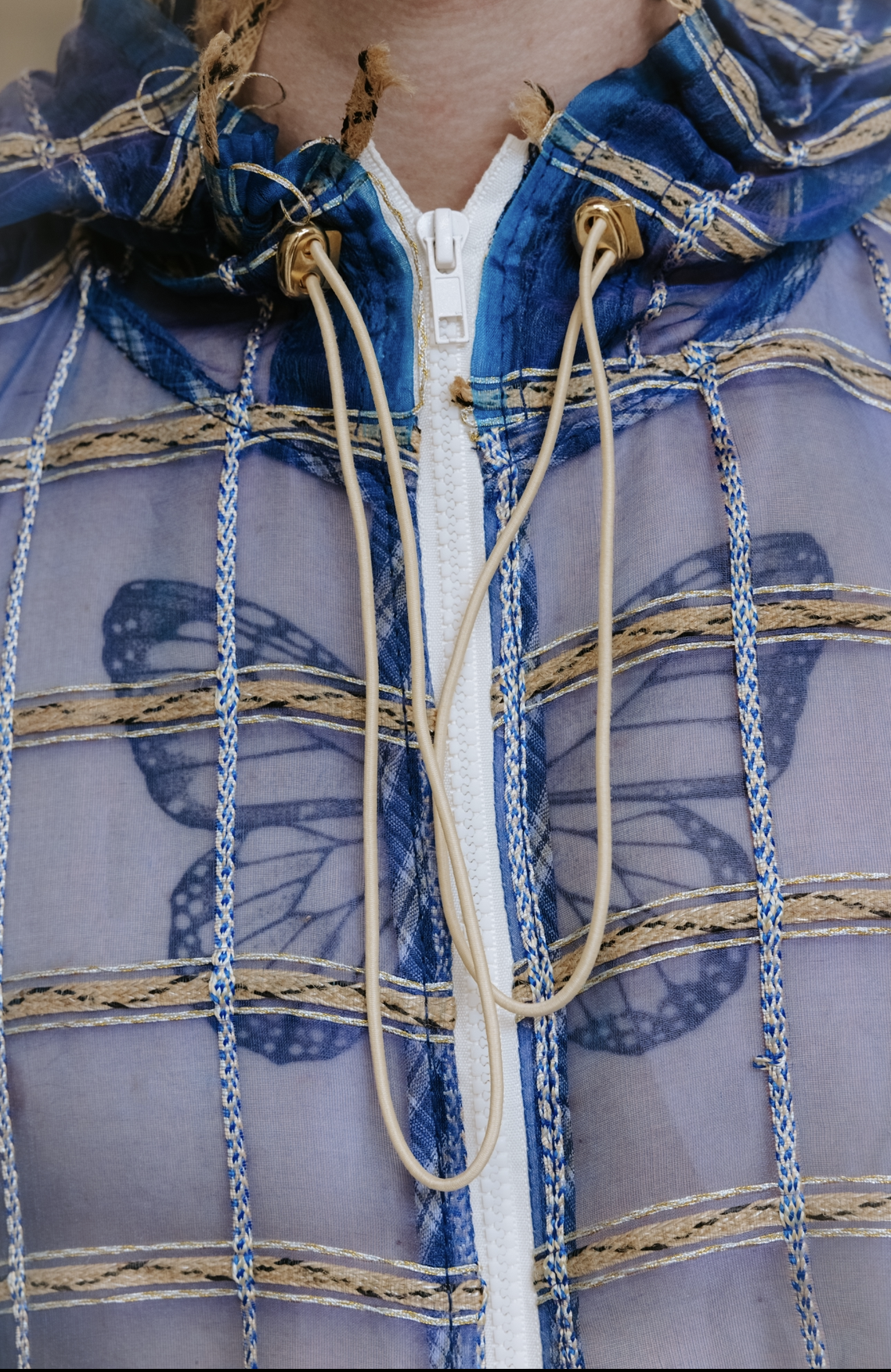 Artisanal 'Pool-net' Silk Organza with Embedded Ropes Hoodie