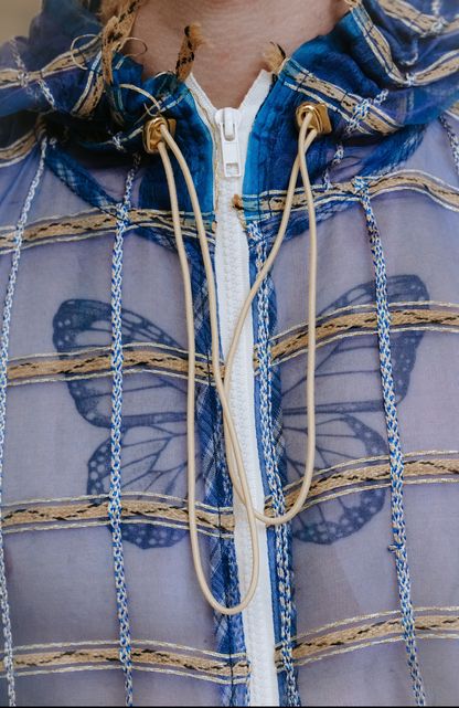 Artisanal 'Pool-net' Silk Organza with Embedded Ropes Hoodie