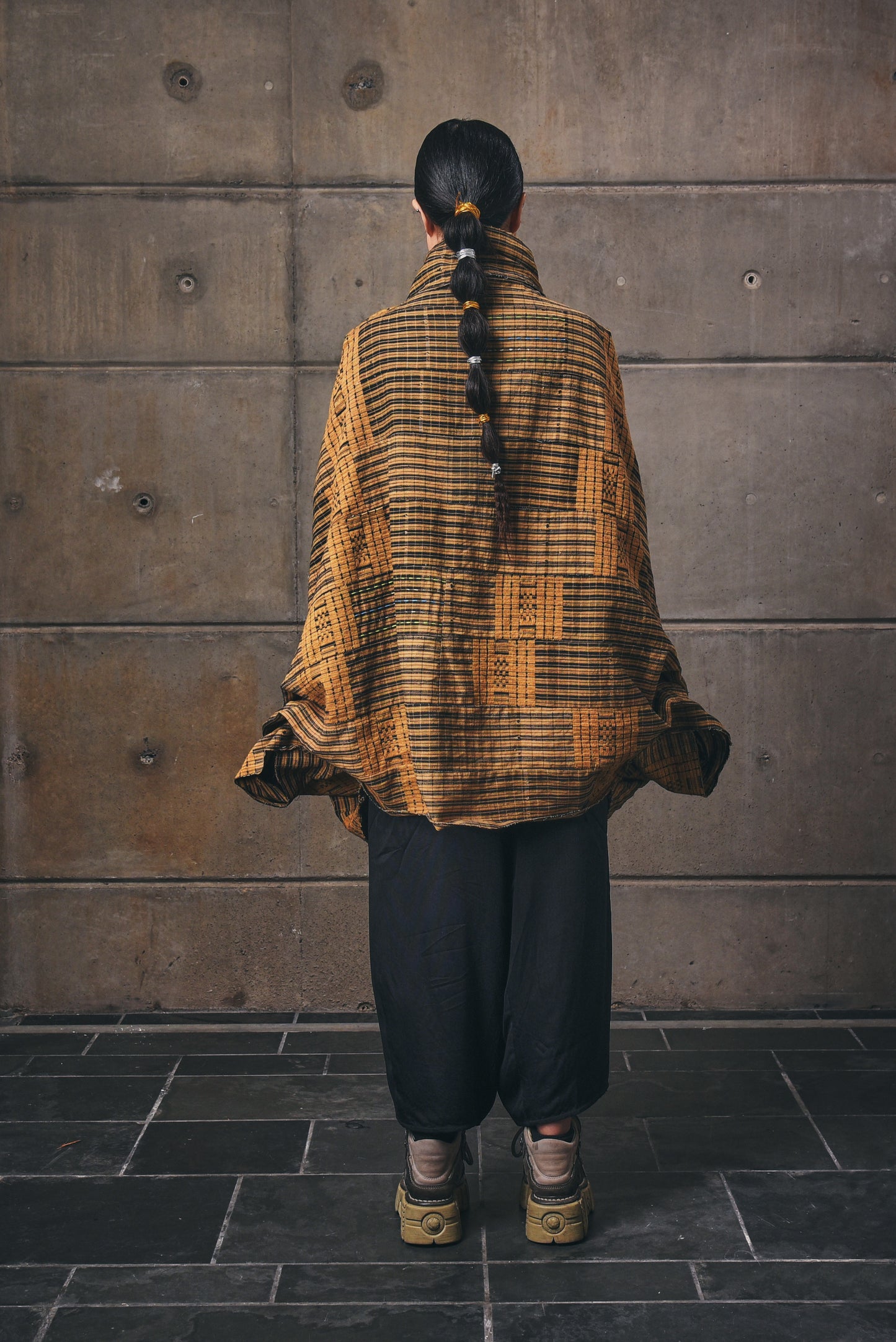 Key Motherboard Draped Jacket in Handwoven Cotton
