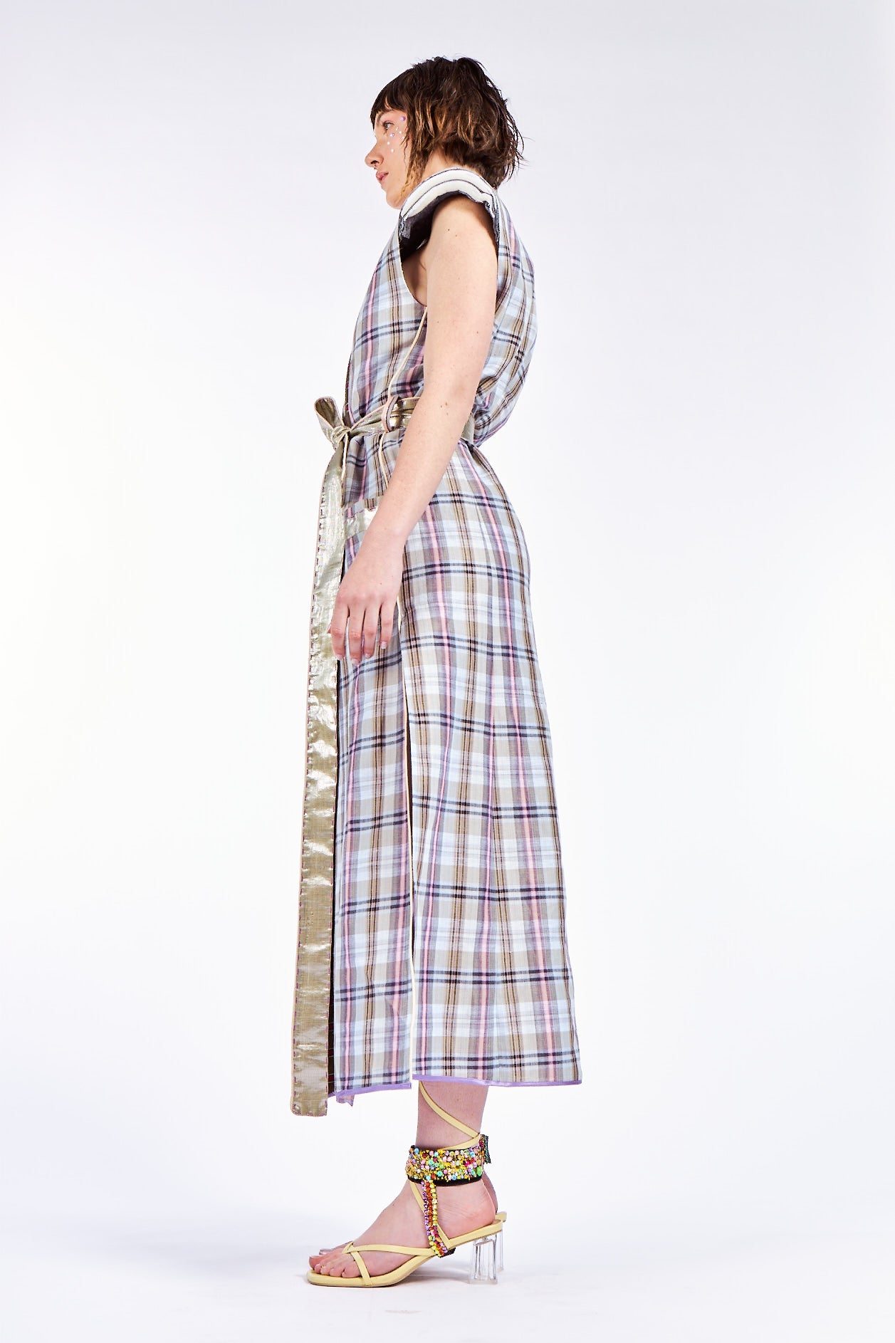 Cosmic Grid Dress Coat With Asymmetric Lapels