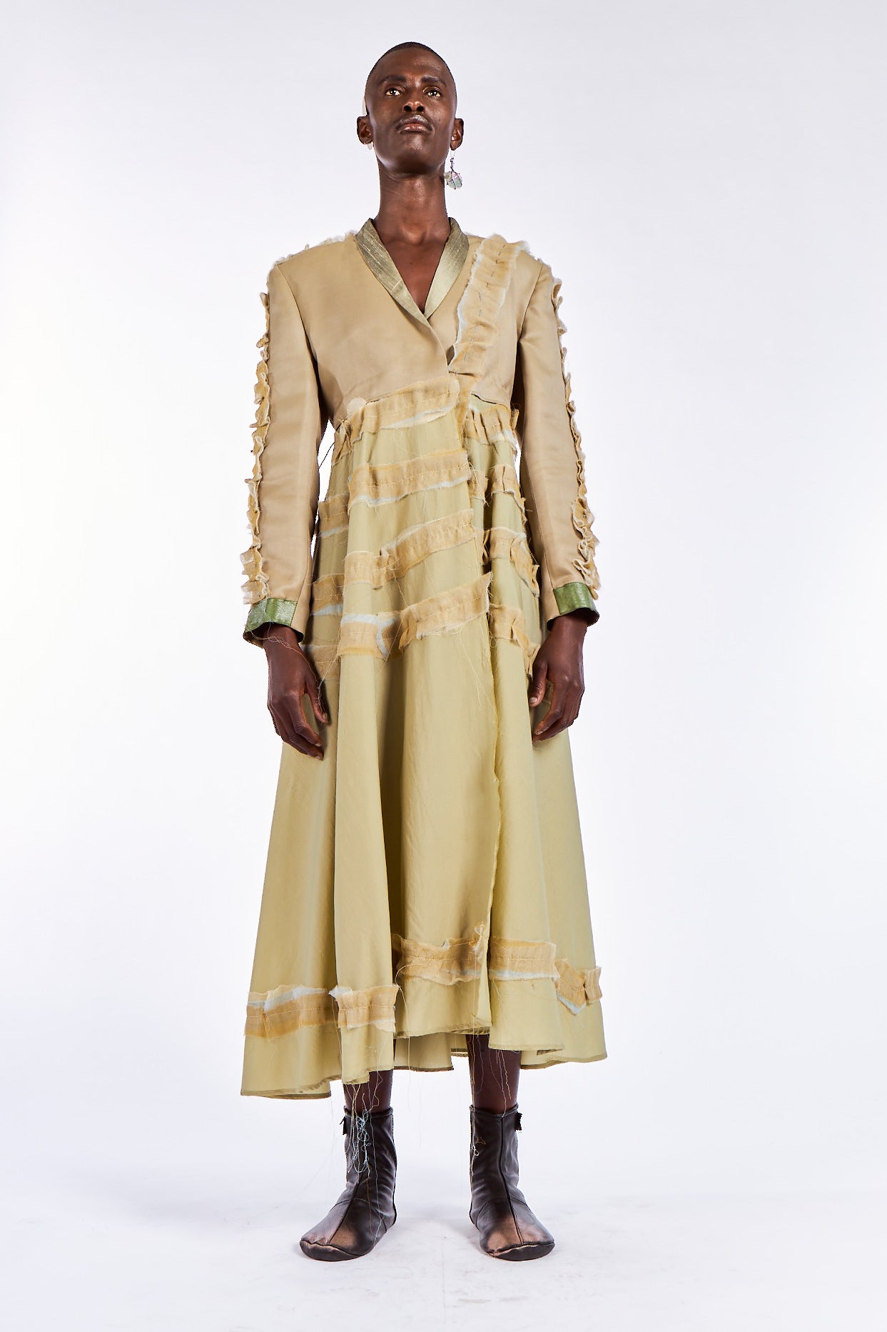Barchan Dune Artisanal Silk Dress with Hand Embroidery Stitches