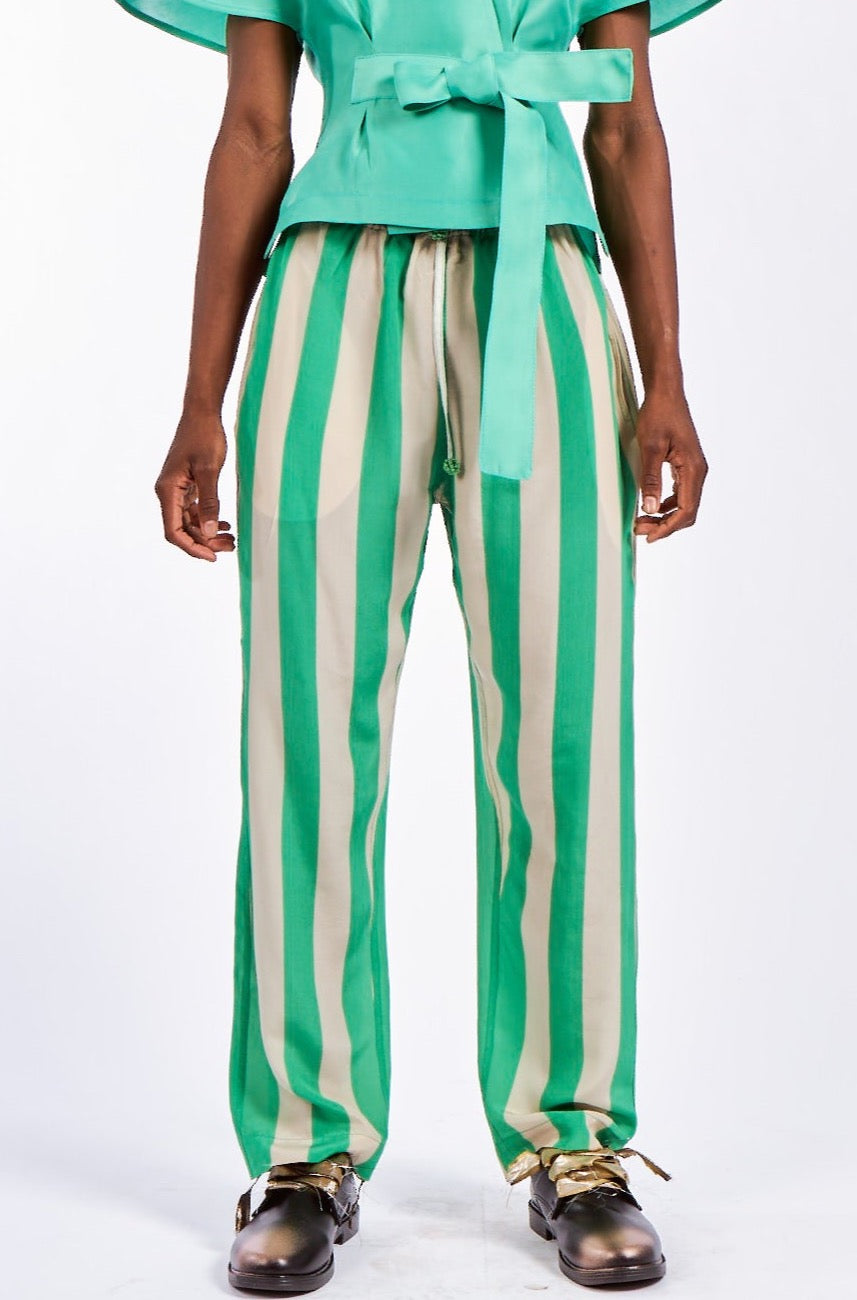 Green Striped Silk Pyjama Pants