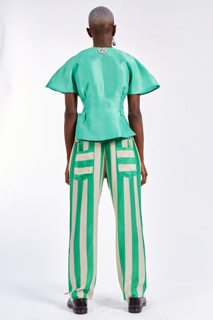 Green Striped Silk Pyjama Pants