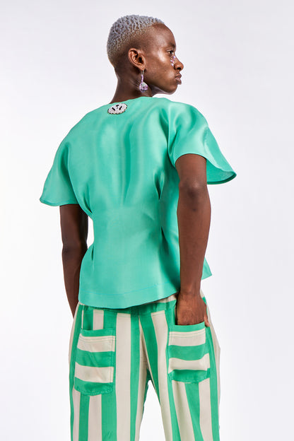 Green Striped Silk Pyjama Pants