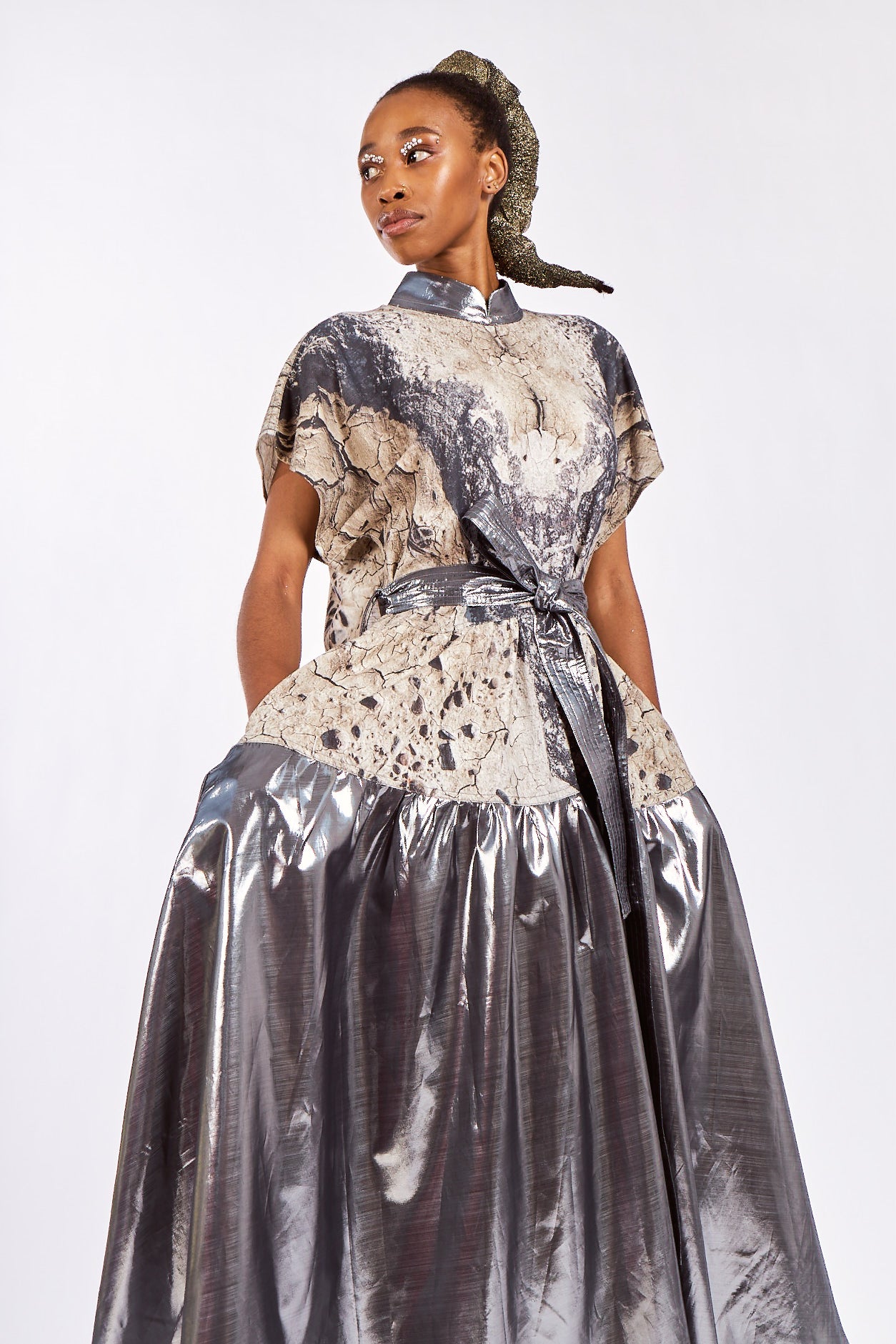 Deadstock Cotton & Lamé 'Mineral Soil' Maxi Dress