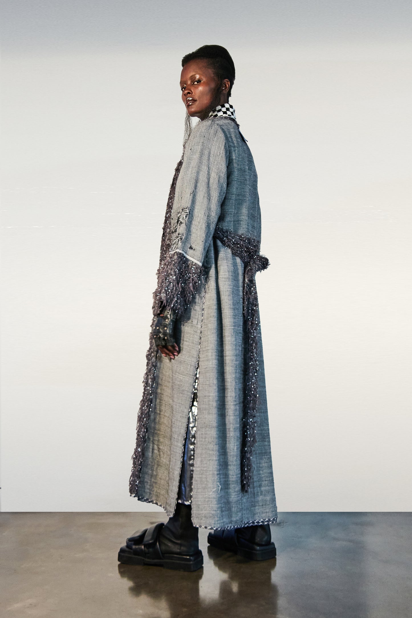 Reversible Pure Wool Tinsel Coat With Visible Mending