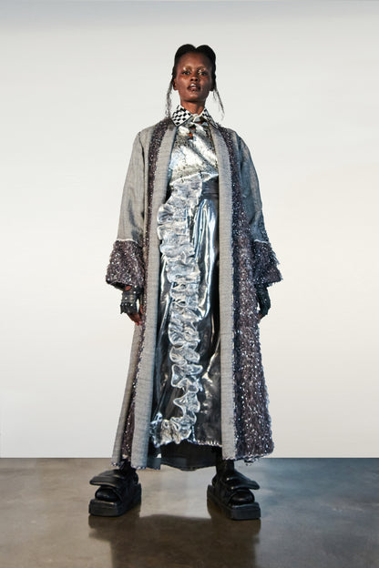 Reversible Pure Wool Tinsel Coat With Visible Mending