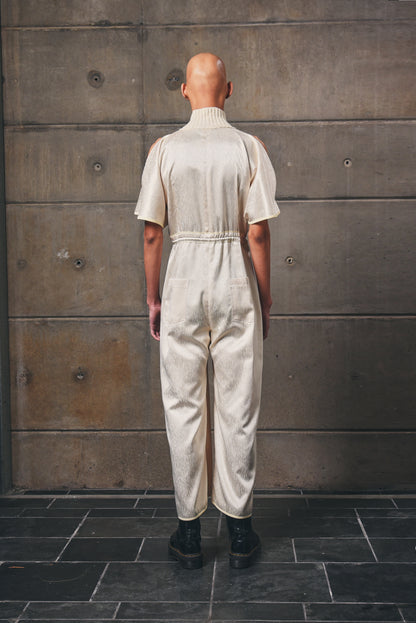 Deadstock Synthetic Jumpsuit with Cotton Knitted Collar