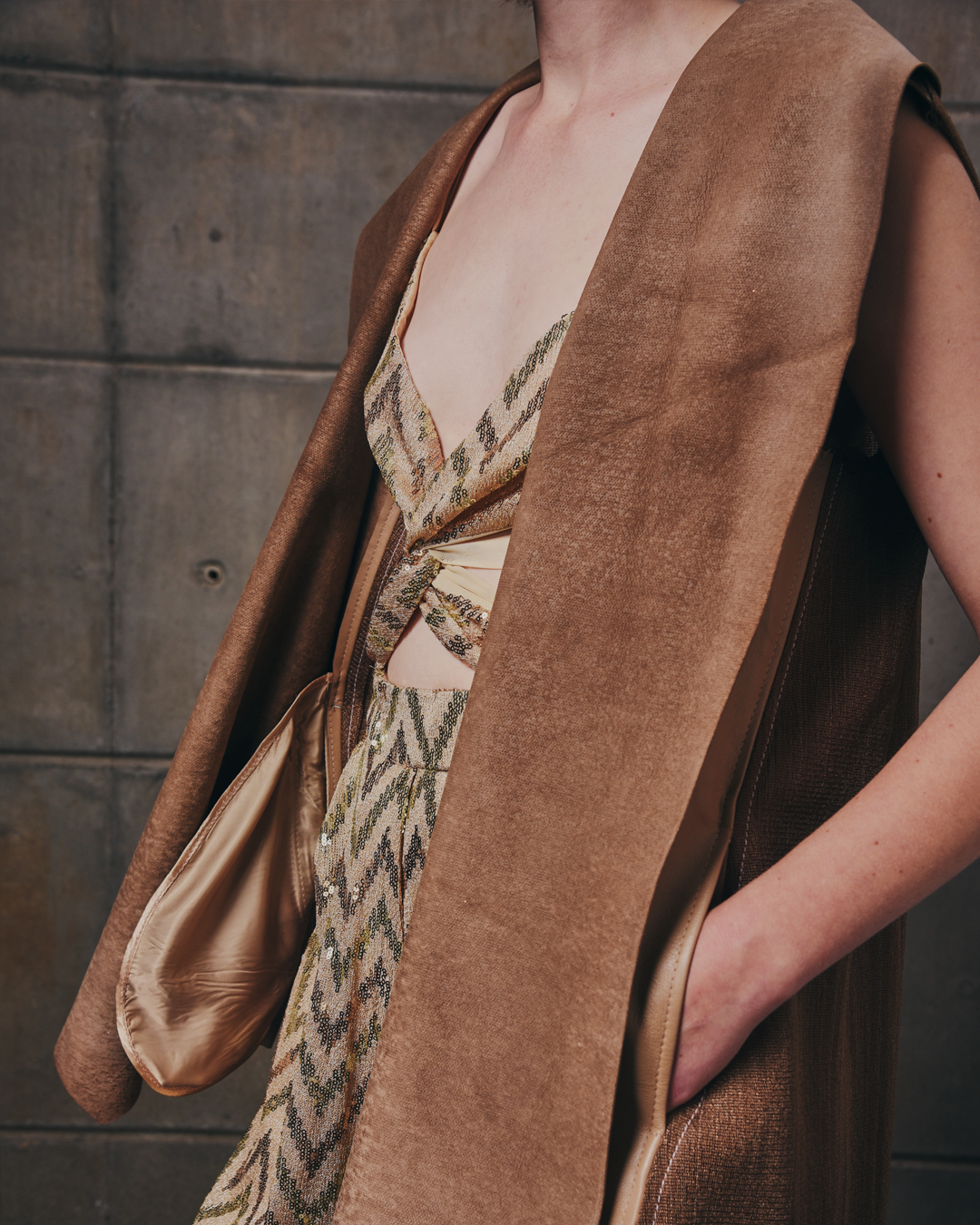 Deadstock Leather And Raffia Gilet