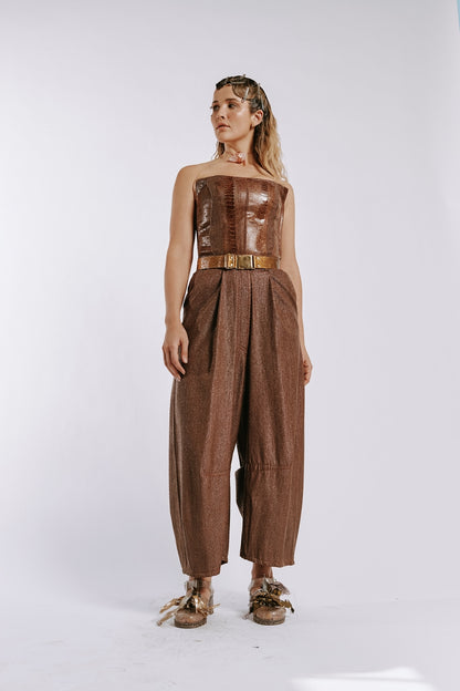 Ostrich & Deadstock Raffia Jumpsuit