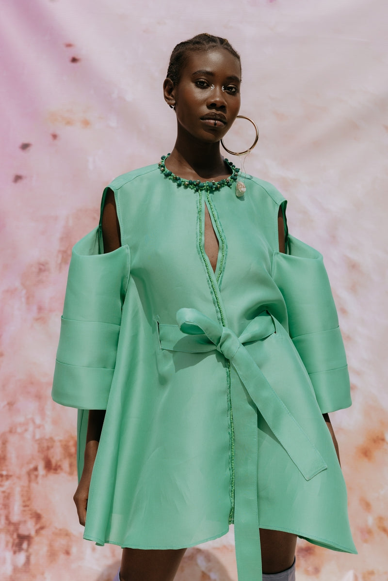 Giada' Silk Dress With Beaded Handwork Viviers Studio Giada' Silk Dress With Beaded Handwork Viviers Studio